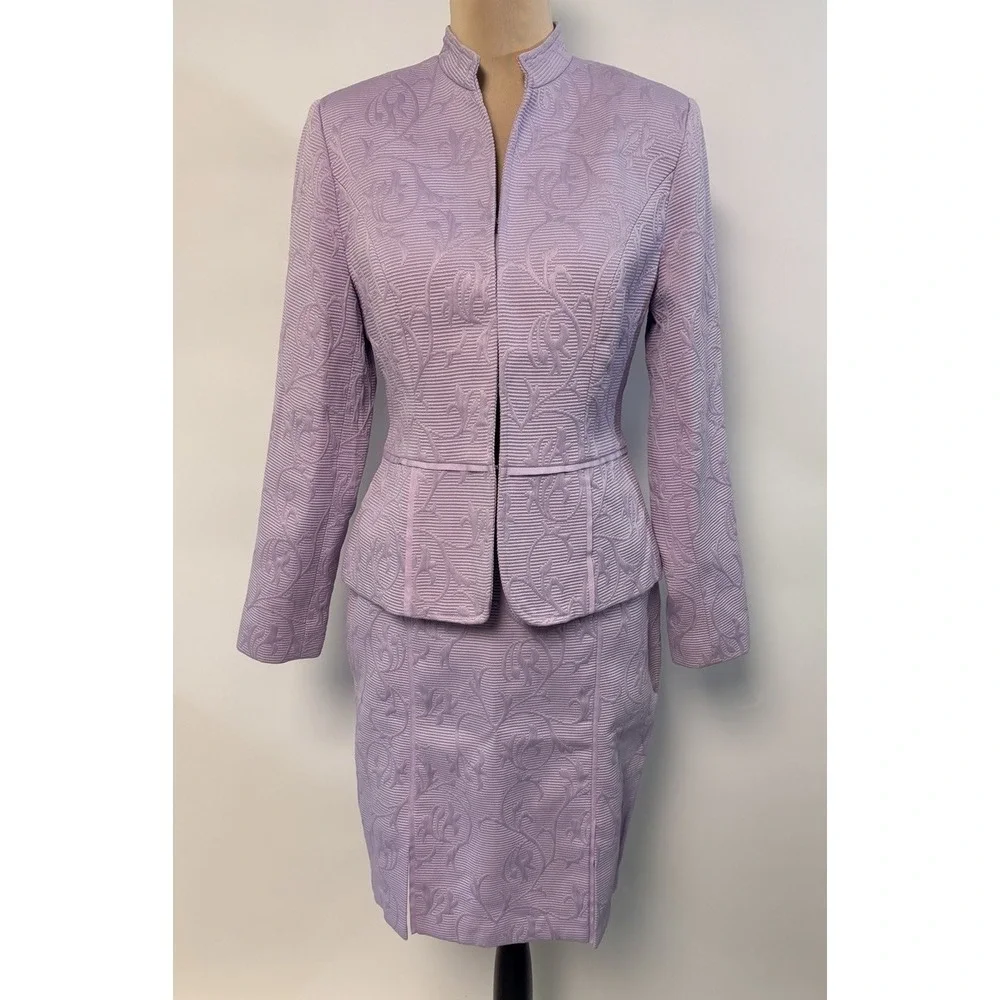 VTG Russell Kemp NY Floral Jacquard Jacket & Skirt Set Lilac Glam Office Sz 6